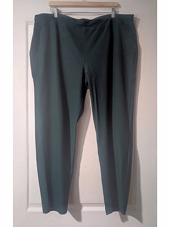 Eileen Fisher | Washable Stretch Crepe Slim Ankle Pants in Aegean Green - Picture 4 of 12